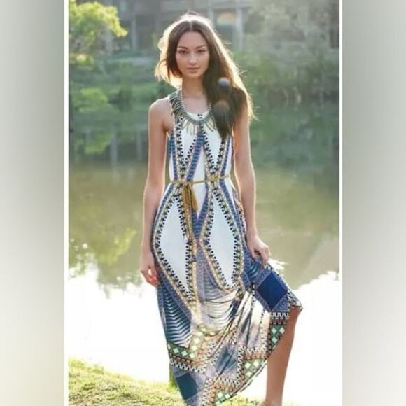 Anthropologie Maeve Pakpao Geometric Print Belted Boho Maxi Dress - Picture 3 of 13